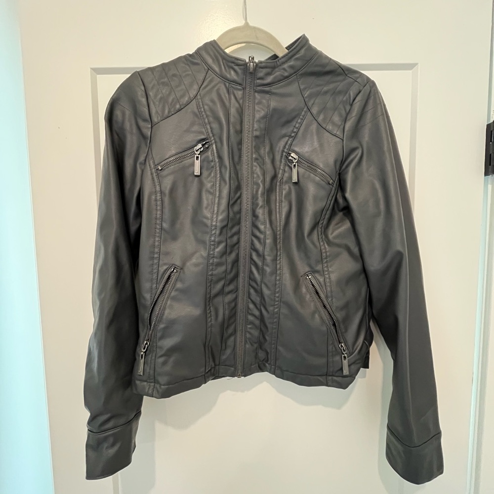 Gray Faux Leather Jacket